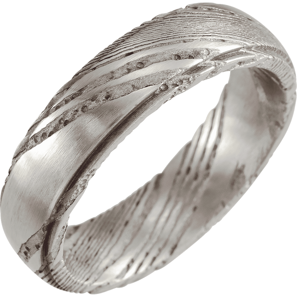 Damascus Steel 6mm Flat Patterned Band Ring