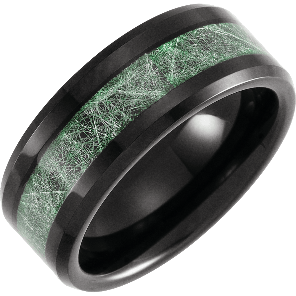 Tungsten 8 mm Beveled Band with Imitation Meteorite Inlay