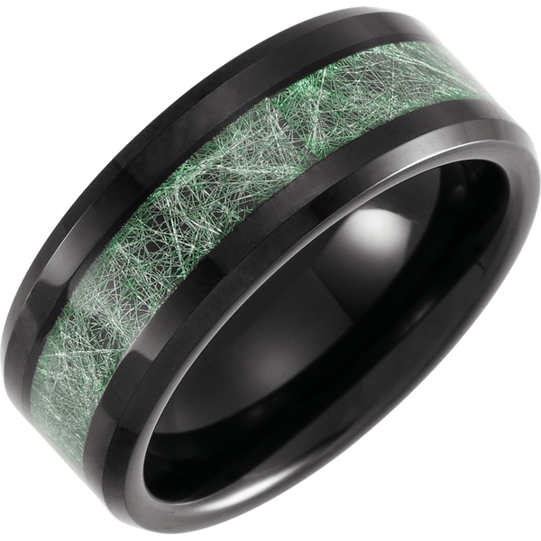 Tungsten 8 mm Beveled Band with Imitation Meteorite Inlay