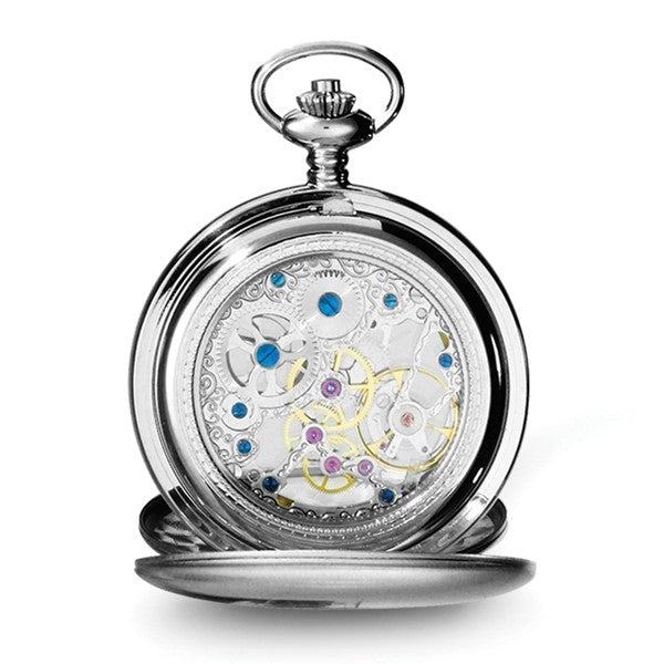 Charles Hubert White Skeleton Dial Double Cover Stainless Steel Pocket Watch