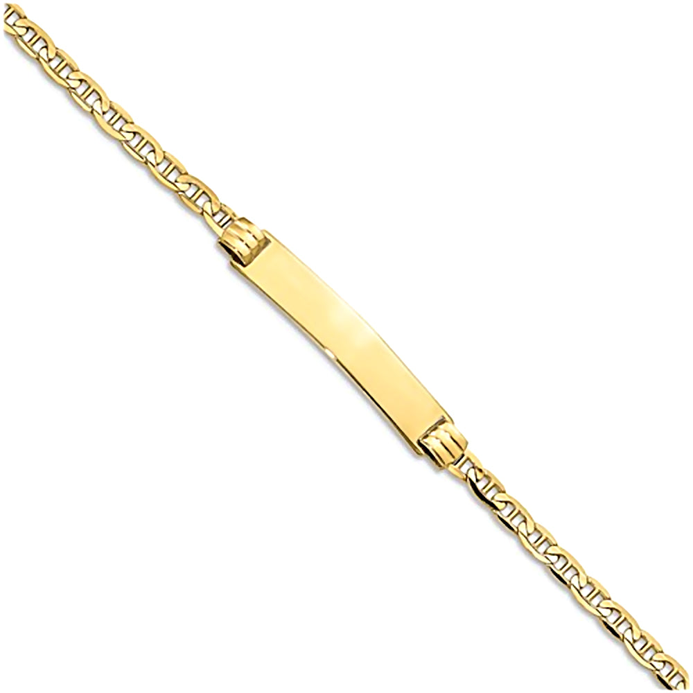 10K Yellow Gold Engravable Bar ID Bracelet with 3mm Anchor Chain