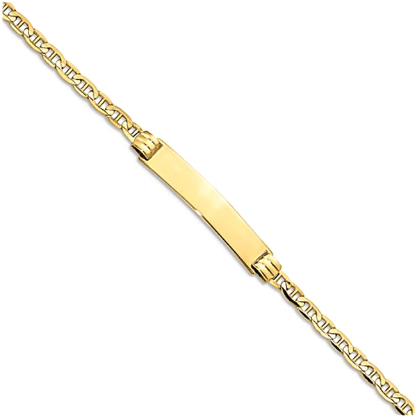 10K Yellow Gold Engravable Bar ID Bracelet with 3mm Anchor Chain