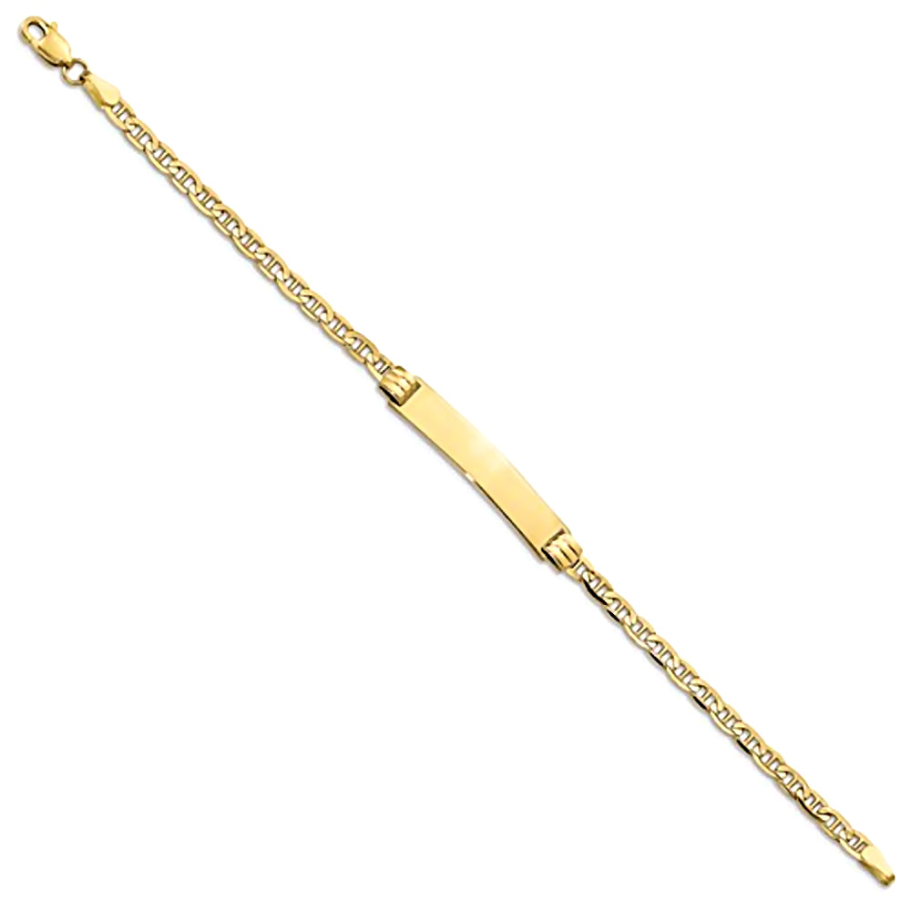 10K Yellow Gold Engravable Bar ID Bracelet with 3mm Anchor Chain