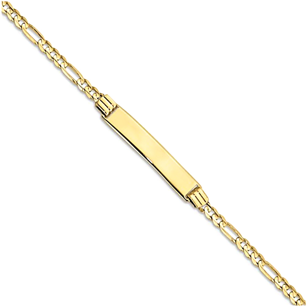 10K Yellow Gold Engravable Bar ID Bracelet with 2.7mm Figaro Chain