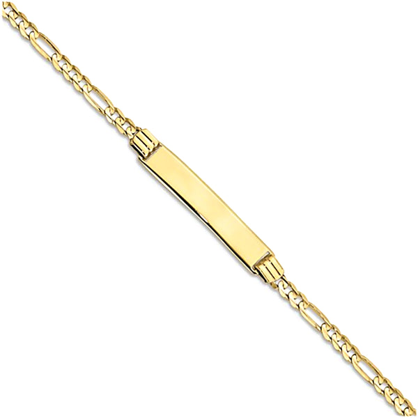 10K Yellow Gold Engravable Bar ID Bracelet with 2.7mm Figaro Chain