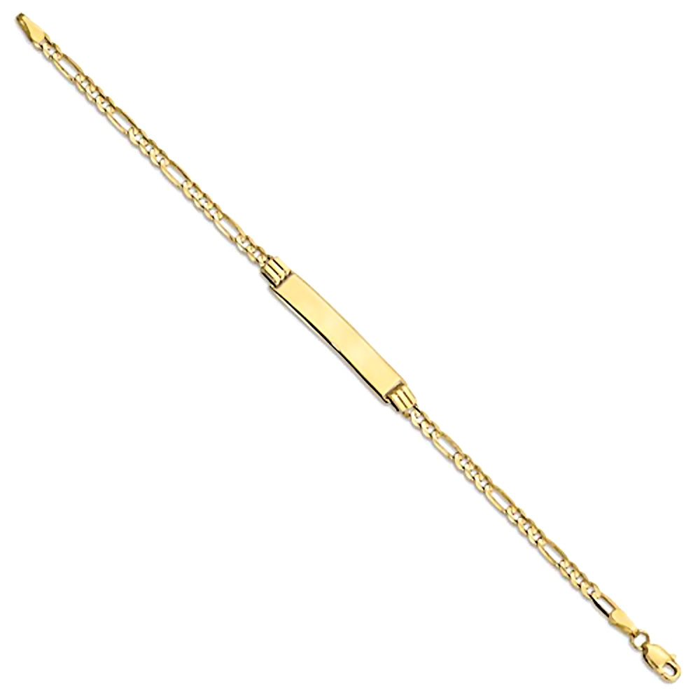 10K Yellow Gold Engravable Bar ID Bracelet with 2.7mm Figaro Chain