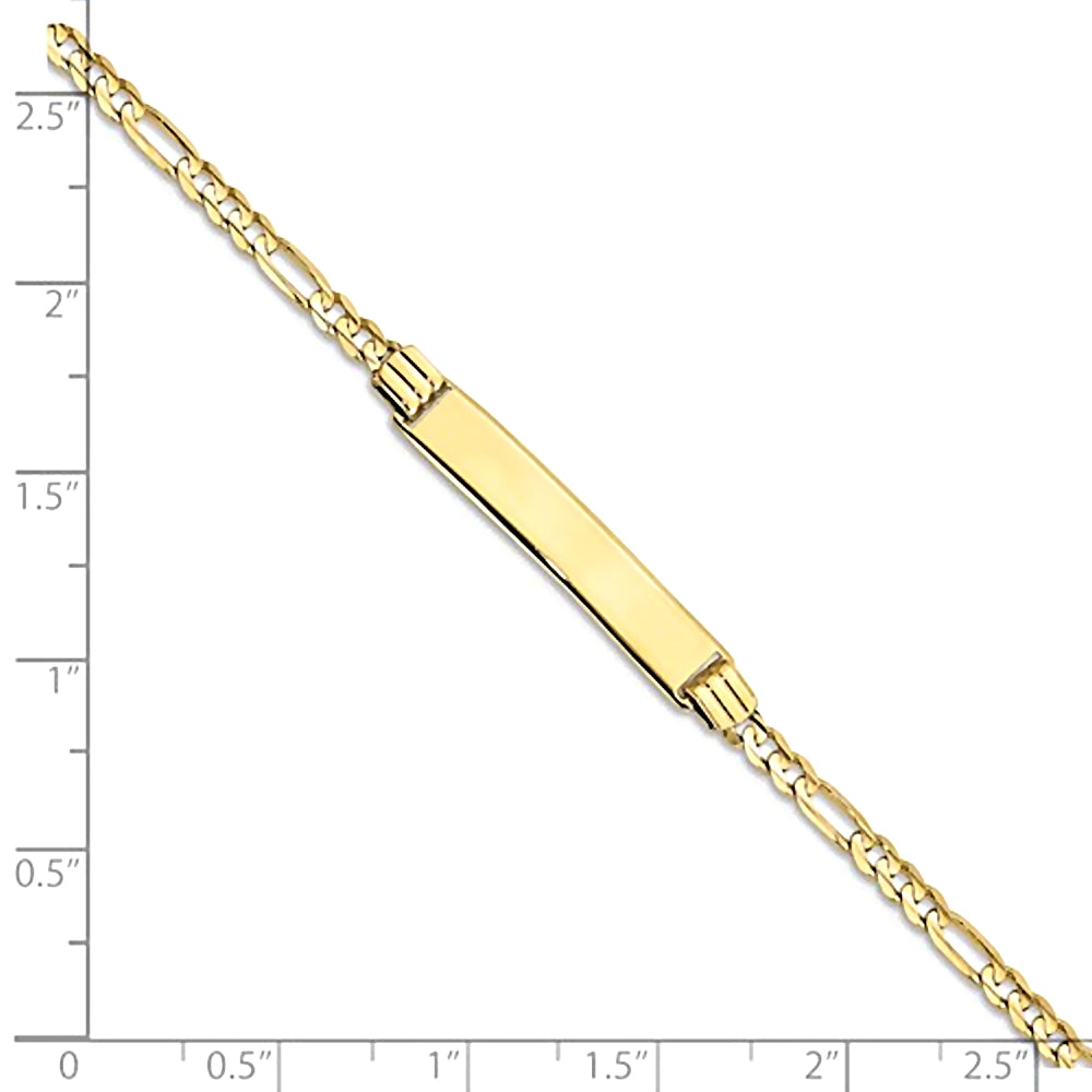 10K Yellow Gold Engravable Bar ID Bracelet with 2.7mm Figaro Chain