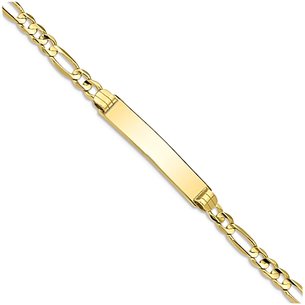 10K Yellow Gold Engravable Bar and 3.5mm Figaro Chain Bracelet