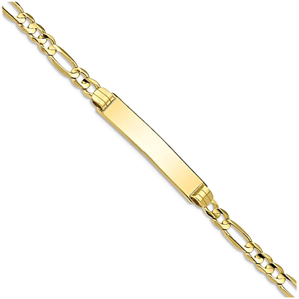 10K Yellow Gold Engravable Bar and 3.5mm Figaro Chain Bracelet