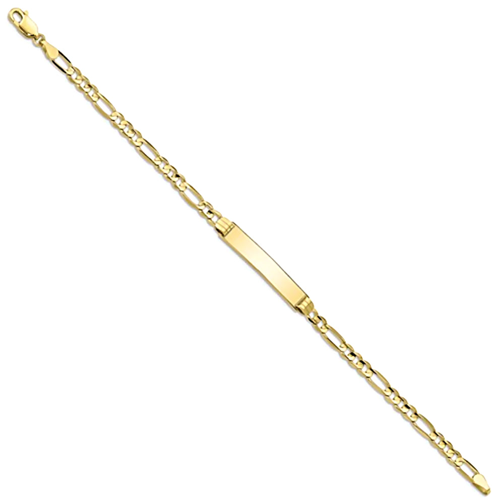 10K Yellow Gold Engravable Bar and 3.5mm Figaro Chain Bracelet
