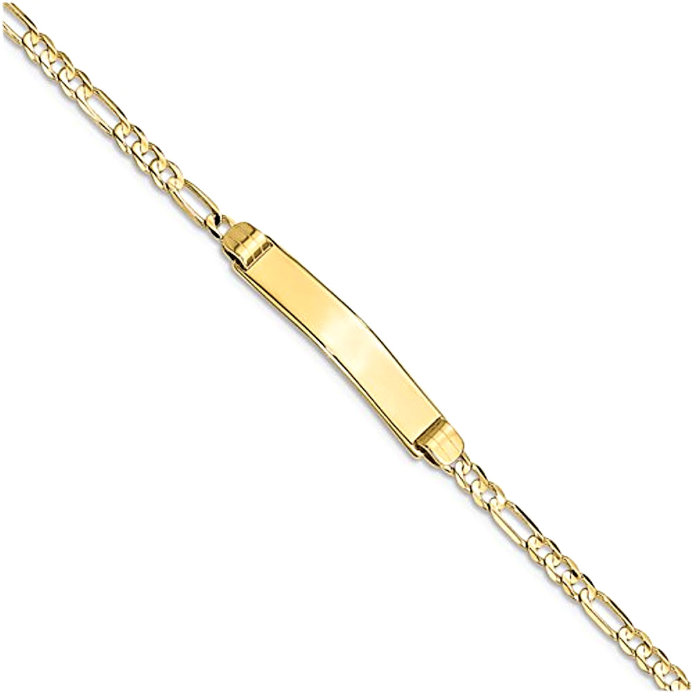 10K Yellow Gold Engravable Bar and 3.0mm Figaro Chain Bracelet