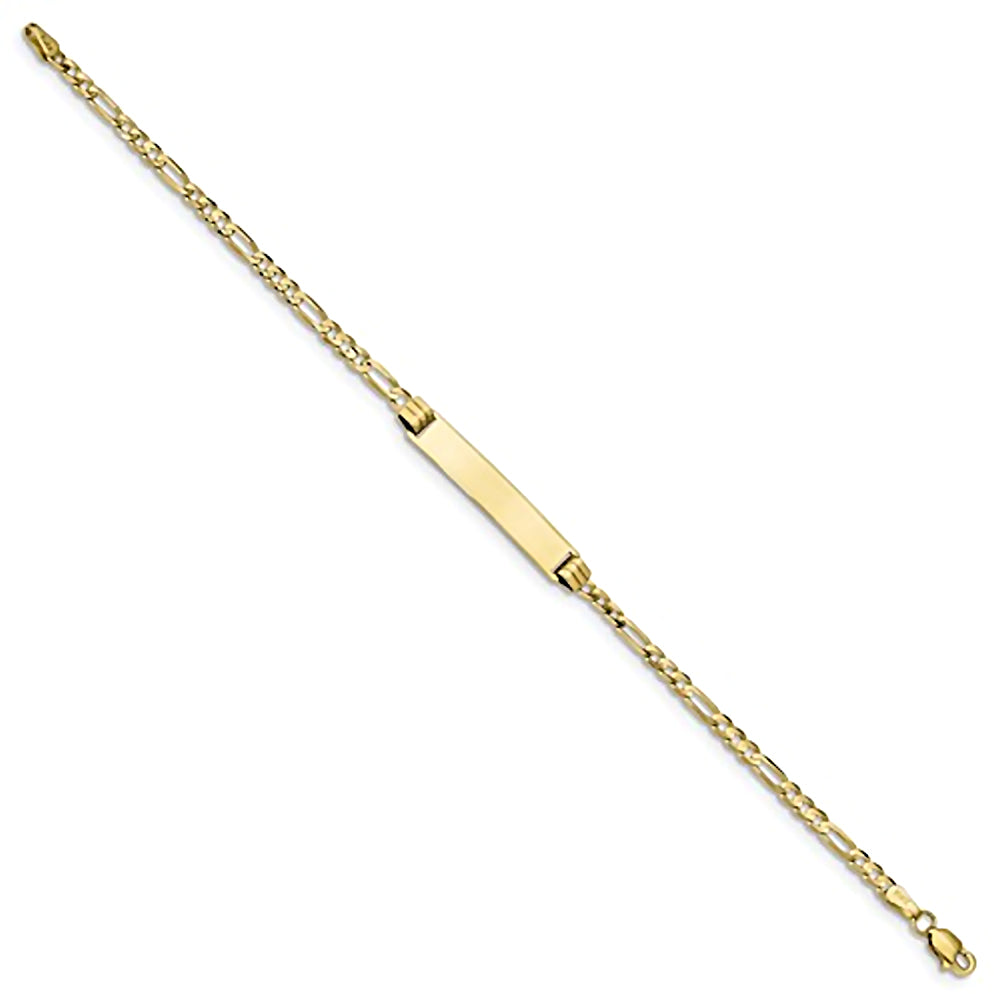 10K Yellow Gold Engravable Bar and 3.0mm Figaro Chain Bracelet