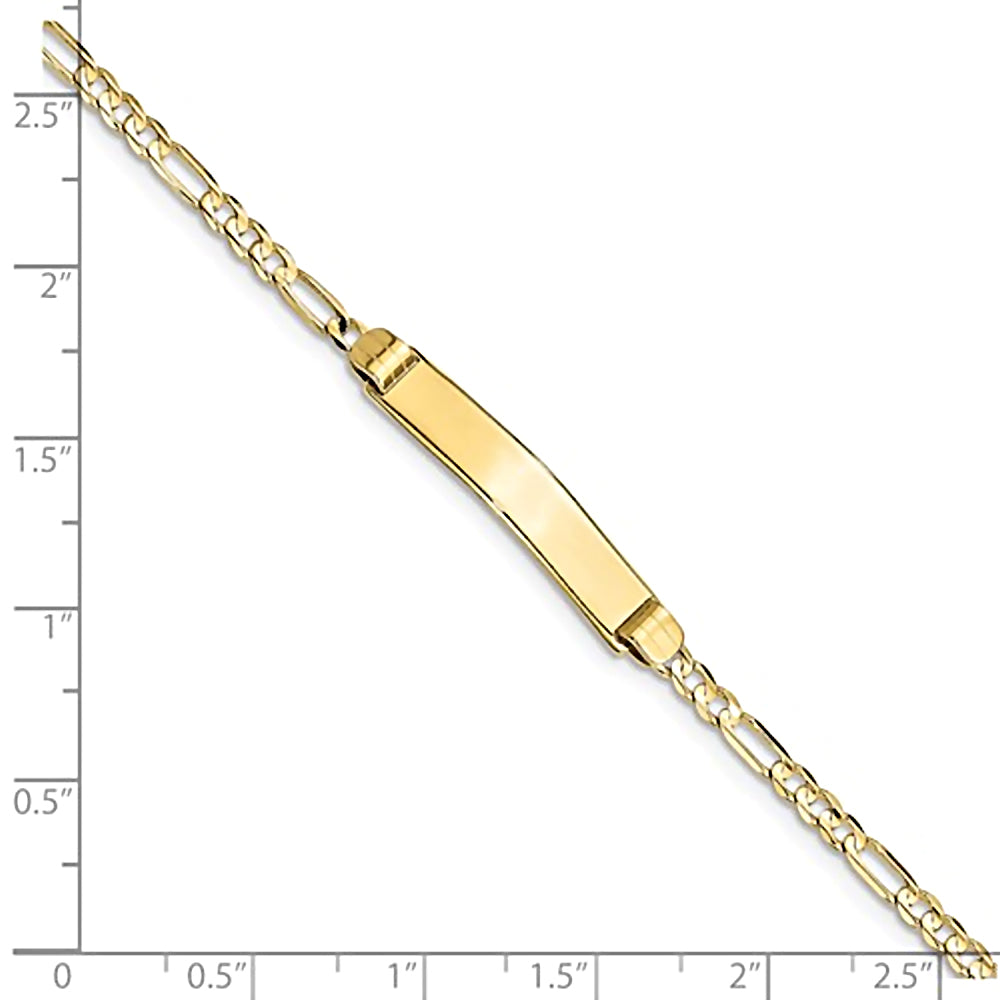 10K Yellow Gold Engravable Bar and 3.0mm Figaro Chain Bracelet