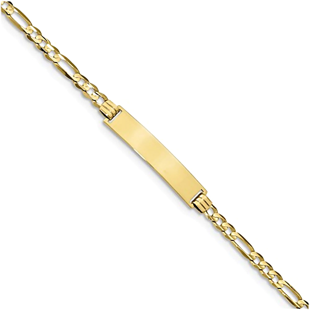 10K Yellow Gold Engravable Bar ID Bracelet with 3.7mm Figaro Chain