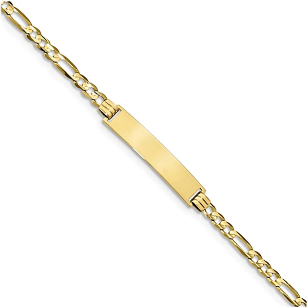 10K Yellow Gold Engravable Bar ID Bracelet with 3.7mm Figaro Chain
