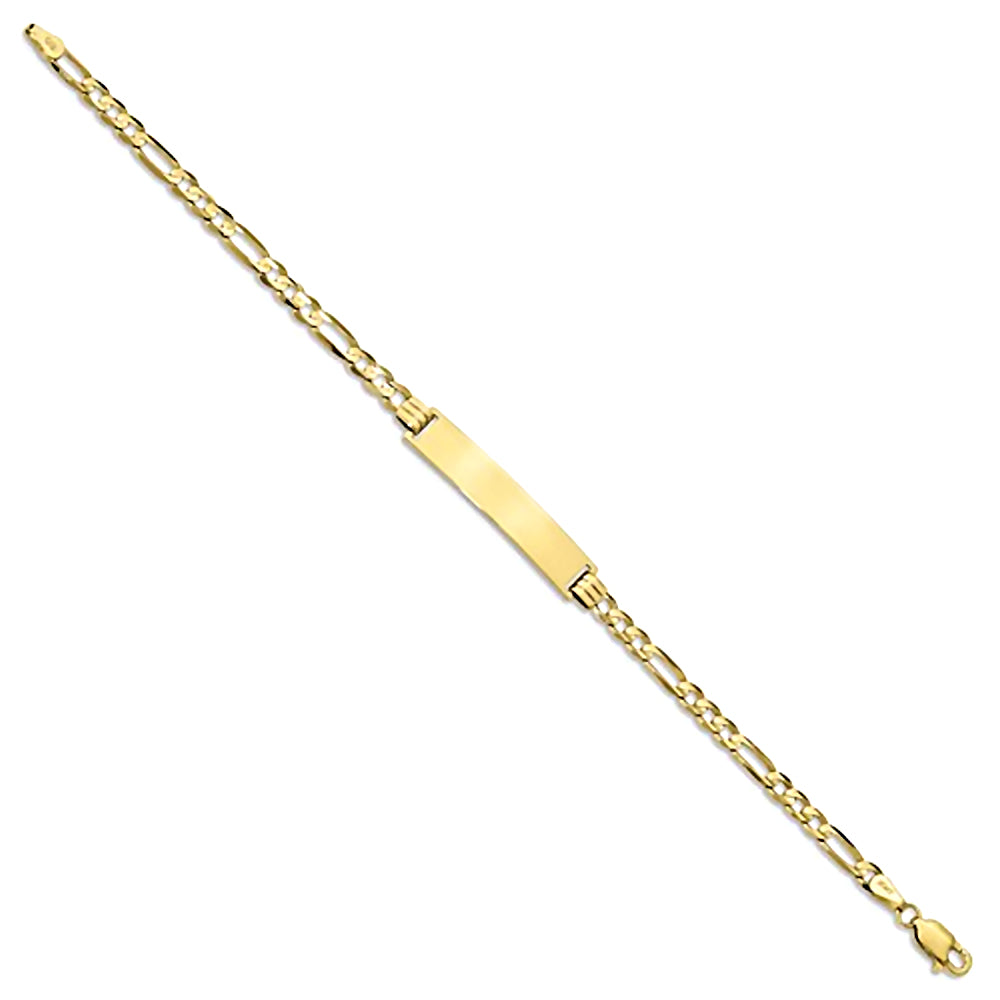 10K Yellow Gold Engravable Bar ID Bracelet with 3.7mm Figaro Chain