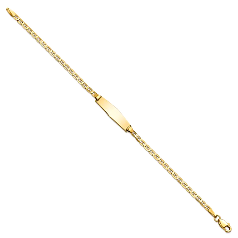 14K Yellow Gold Engravable Diamond Bar and 2.5mm Flat Anchor Chain Bracelet