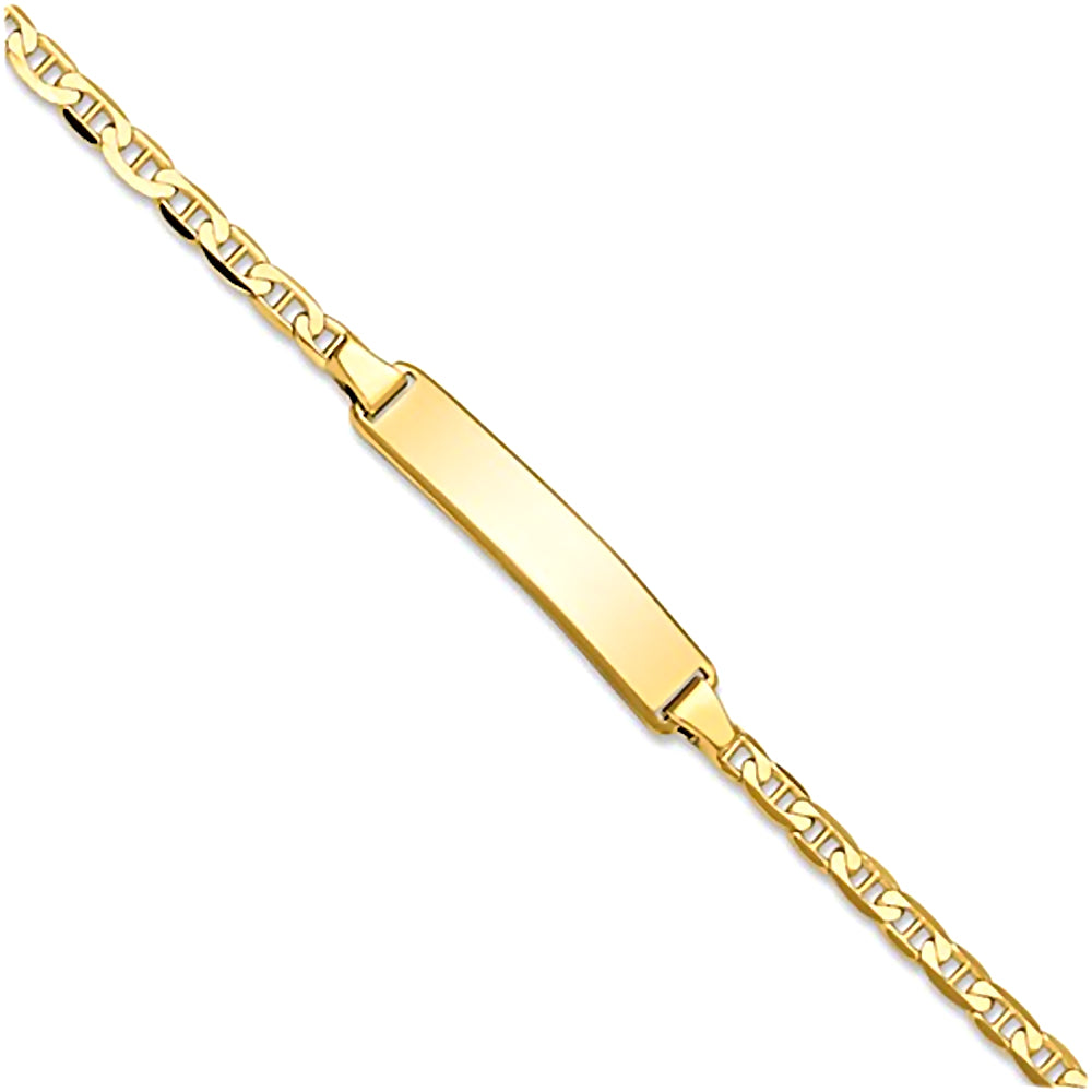 14K Yellow Gold Engravable Bar and 2.5mm Flat Anchor Chain Bracelet