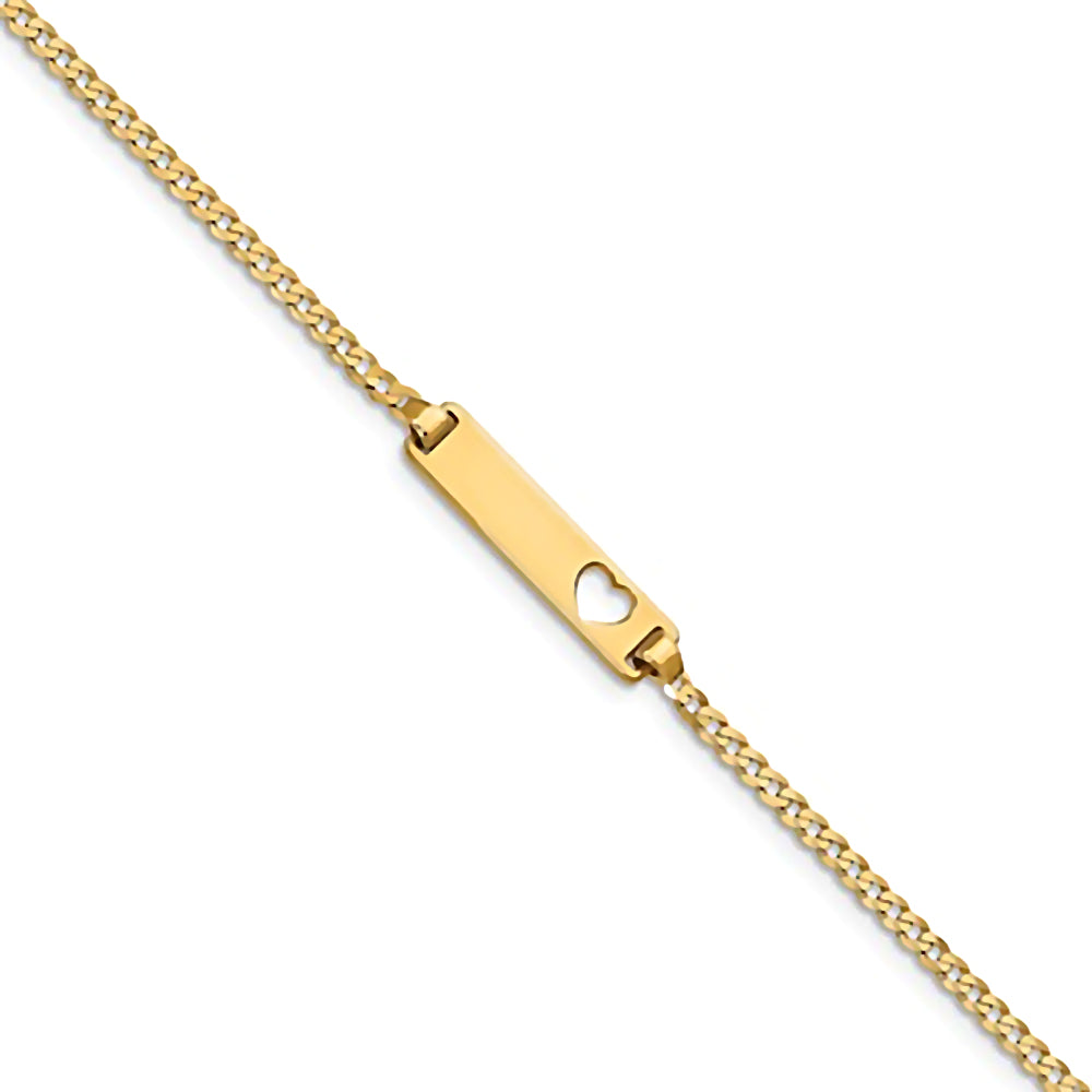 14K Yellow Gold Engravable Heart Cutout ID Bracelet with Curb Chain