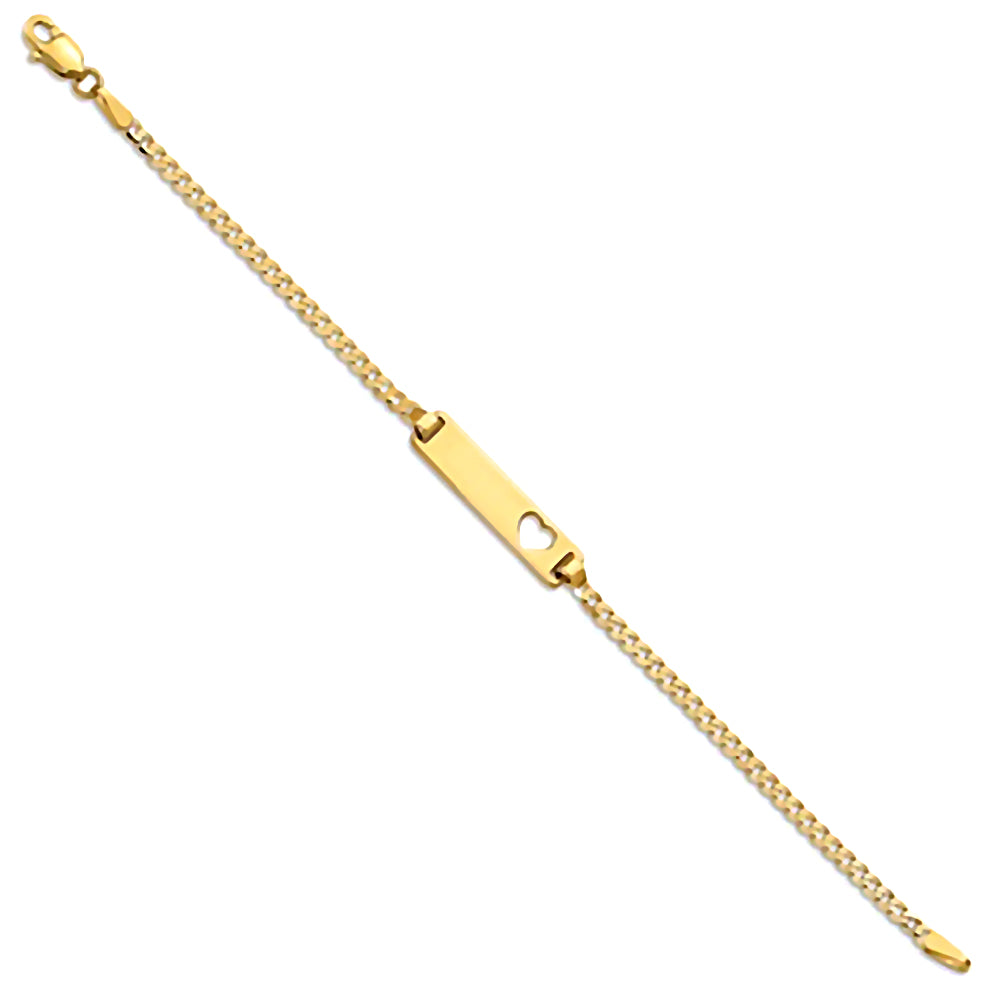 14K Yellow Gold Engravable Heart Cutout ID Bracelet with Curb Chain