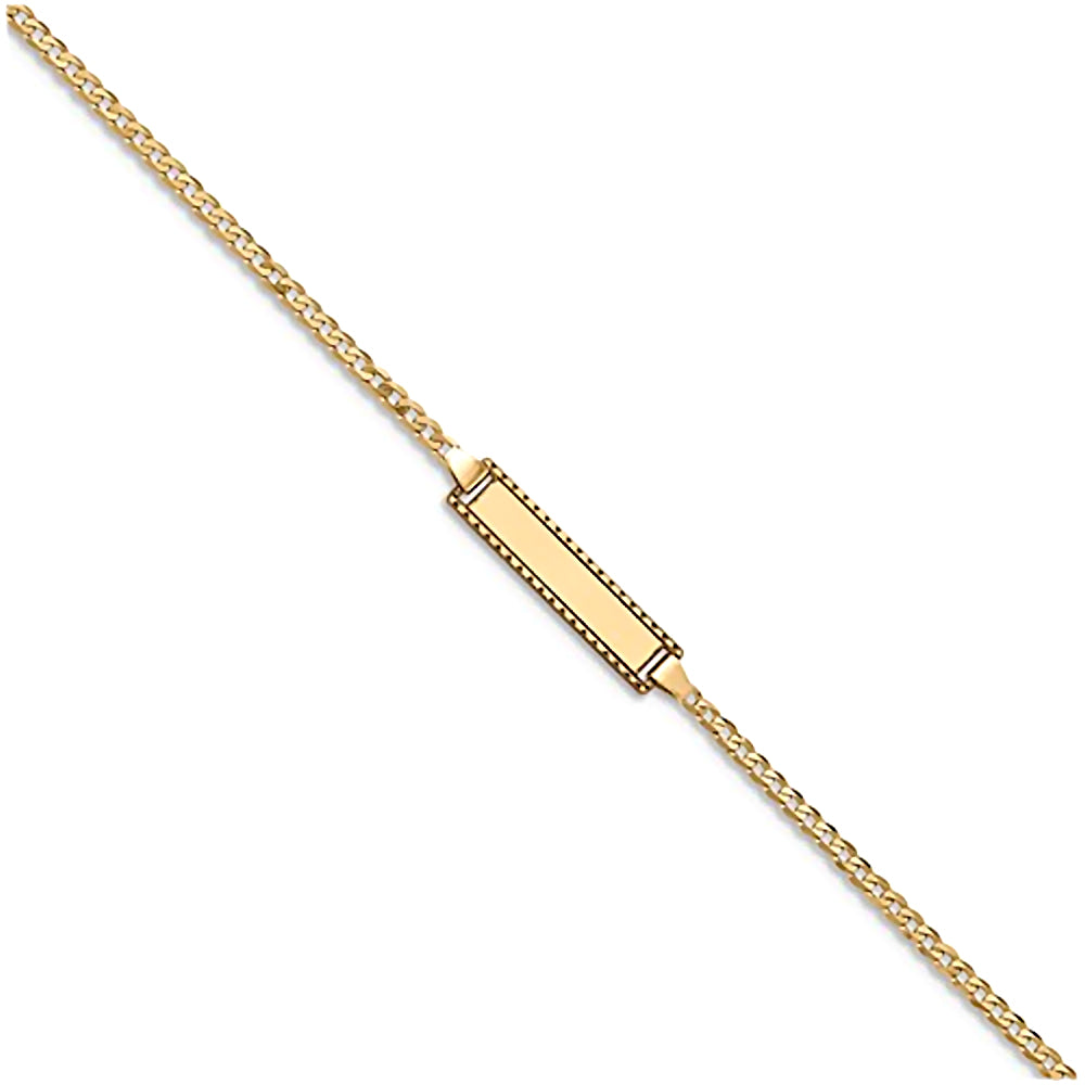 14K Yellow Gold Engravable Bar ID Bracelet with Curb Chain
