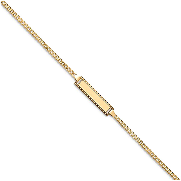 14K Yellow Gold Engravable Bar ID Bracelet with Curb Chain