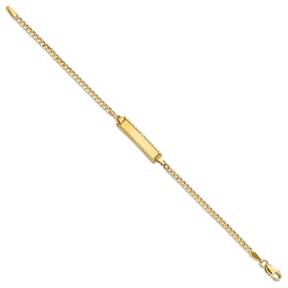 14K Yellow Gold Engravable Bar ID Bracelet with Curb Chain