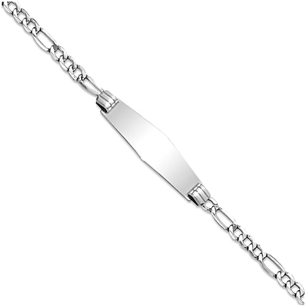 14K White Gold Engravable ID Bracelet with 3.5mm Hollow-Core Figaro Chain