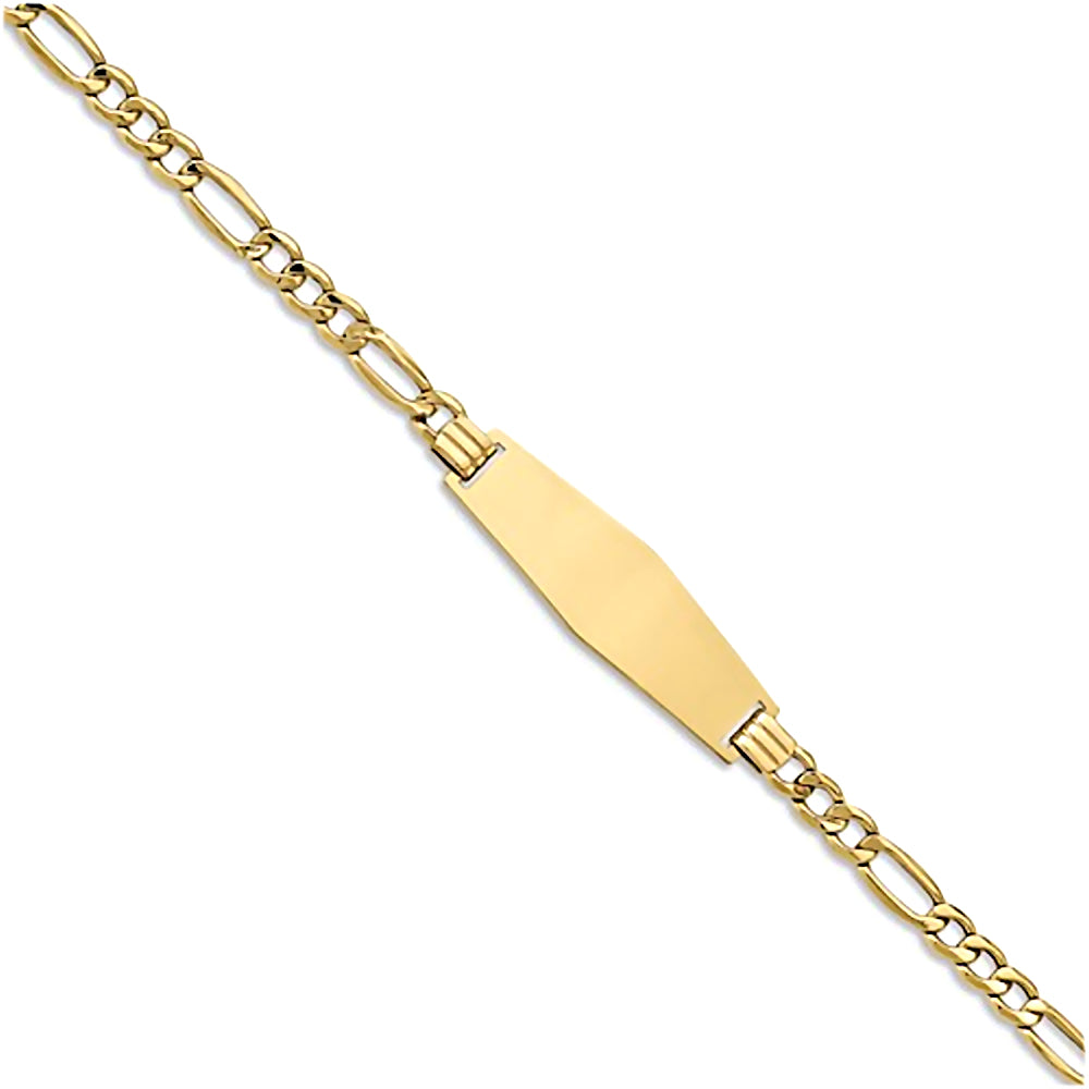 14K Yellow Gold Engravable ID Bracelet with 4.5mm Semi-Solid Figaro Chain