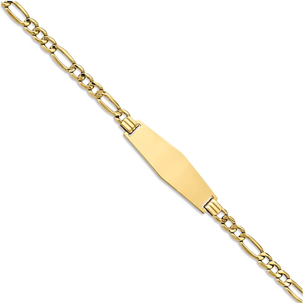 14K Yellow Gold Engravable ID Bracelet with 4.5mm Semi-Solid Figaro Chain