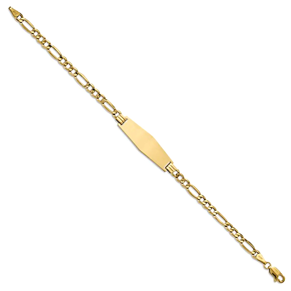 14K Yellow Gold Engravable ID Bracelet with 4.5mm Semi-Solid Figaro Chain