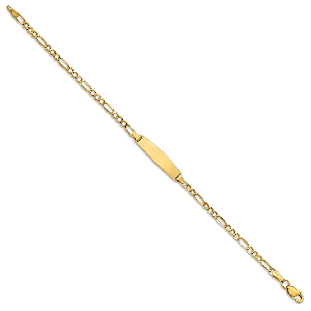14K Yellow Gold Engravable ID Bracelet with 2.5mm Figaro Chain