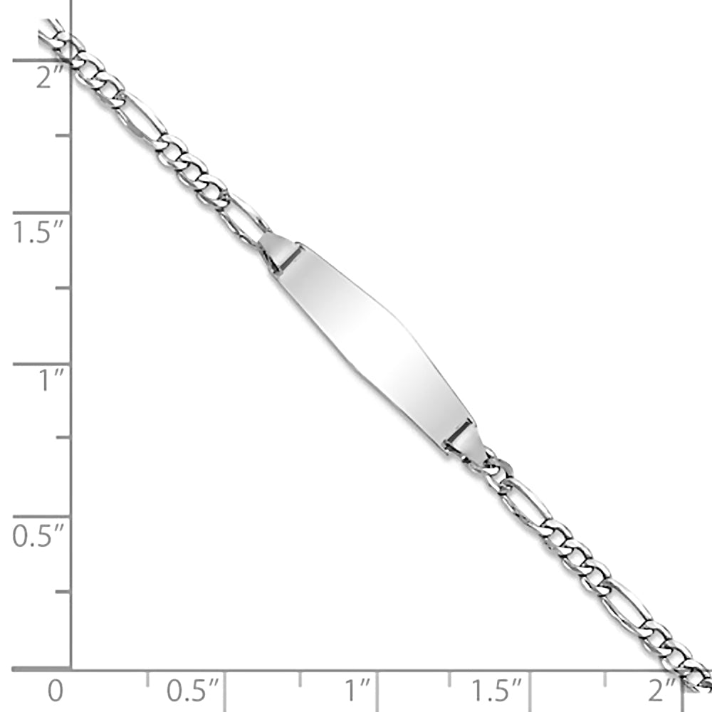 14K White Gold Semi-Solid Engravable ID Bracelet with 2.5mm Figaro Chain