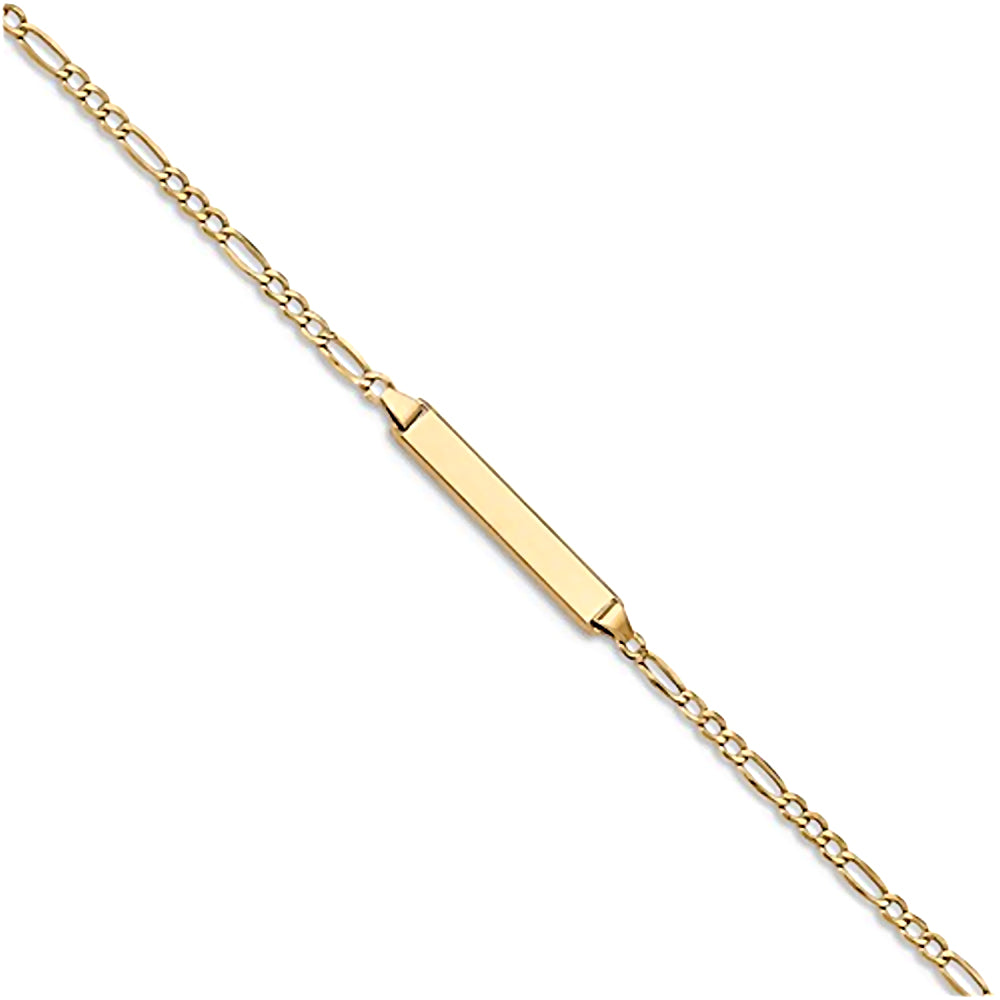 14K Yellow Gold Engravable Bar and Semi-Solid Figaro Chain