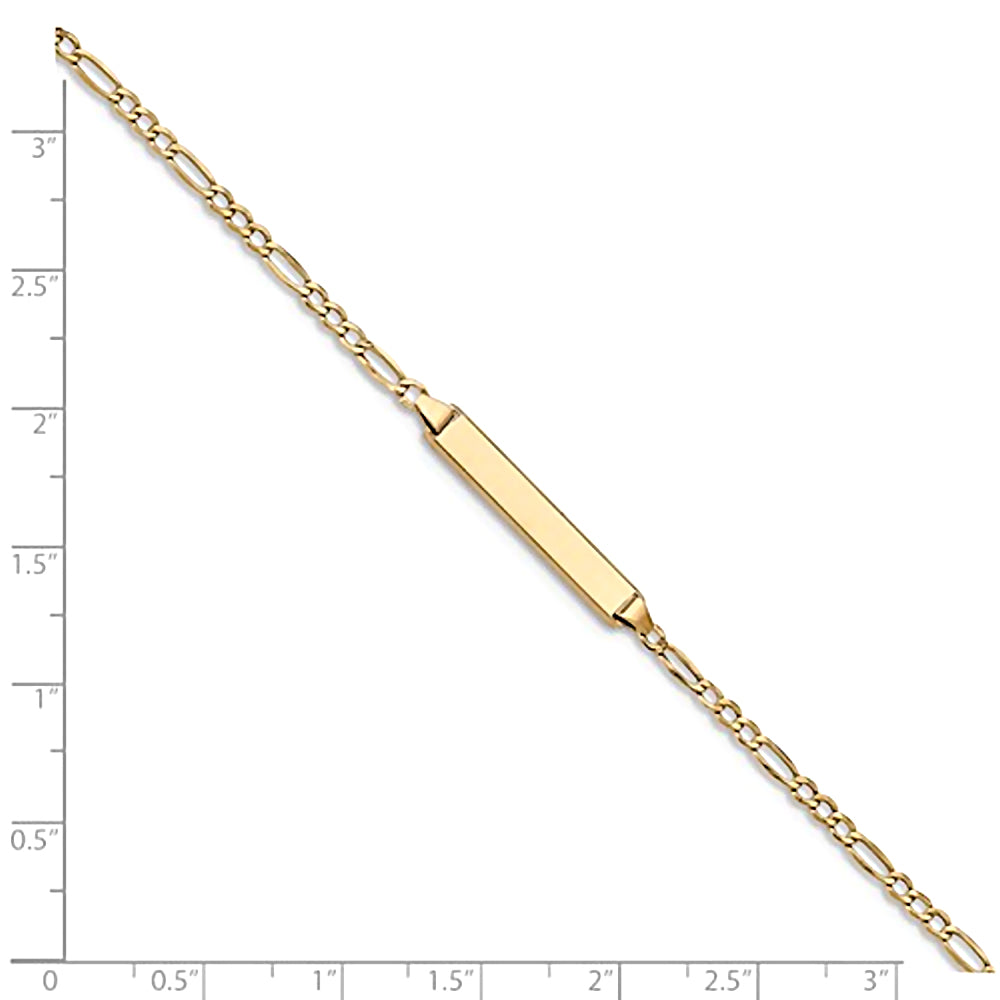 14K Yellow Gold Engravable Bar and 2.5mm Semi-Solid Figaro Chain Bracelet