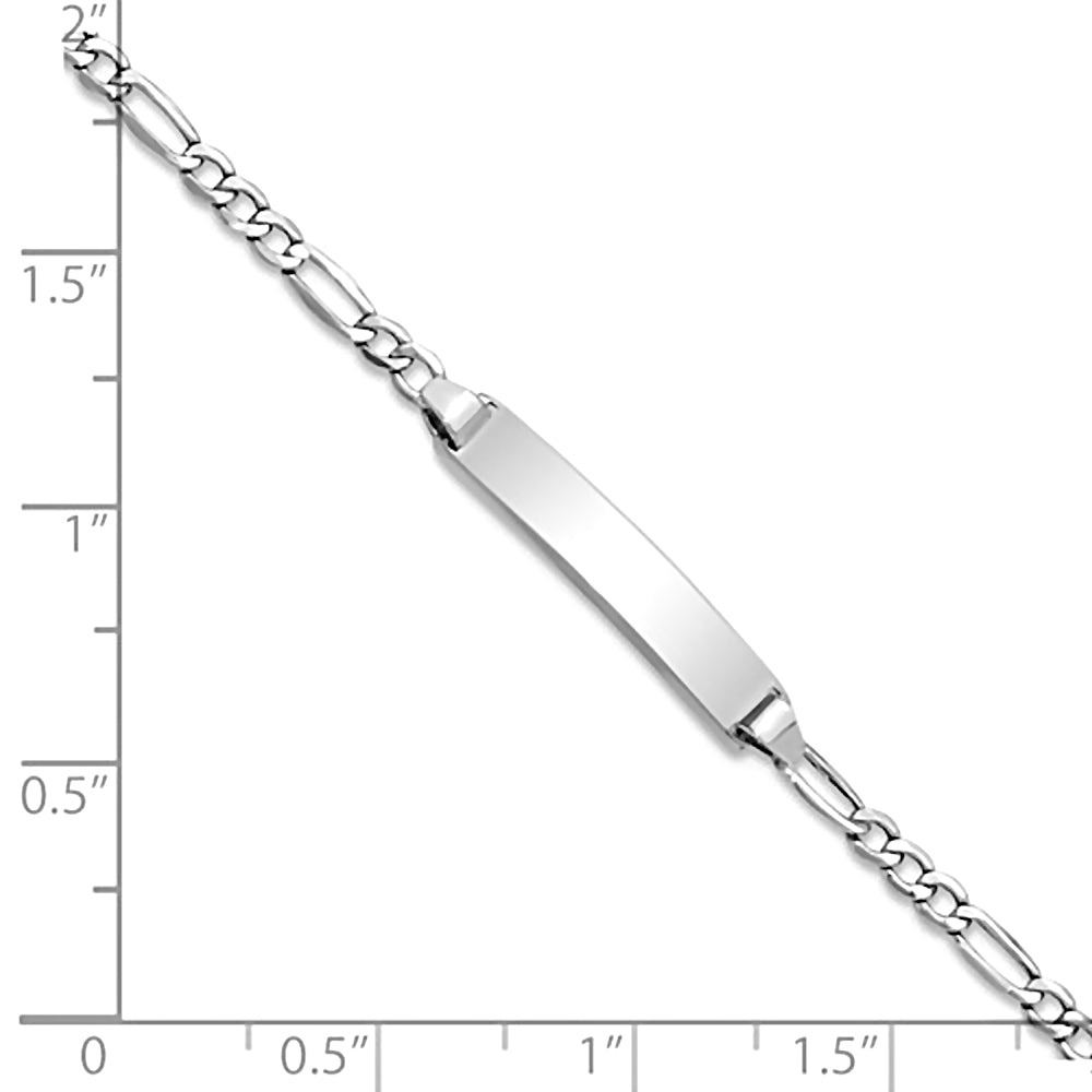 14K White Gold Engravable Bar and 2.5mm Semi-Solid Figaro Chain Bracelet