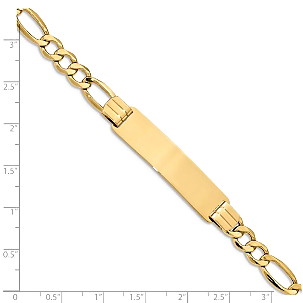 14K Yellow Gold Engravable ID Bracelet with 7mm Semi-Solid Figaro Chain