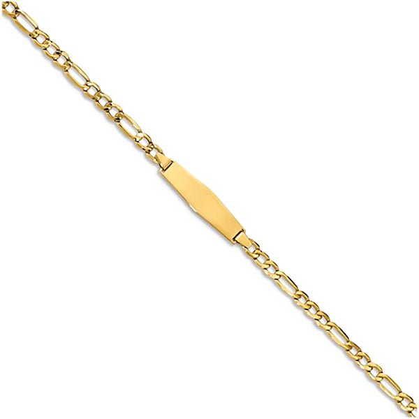 14K Yellow Gold Engravable Soft Diamond and 3.5mm Semi-Solid Figaro Chain Bracelet