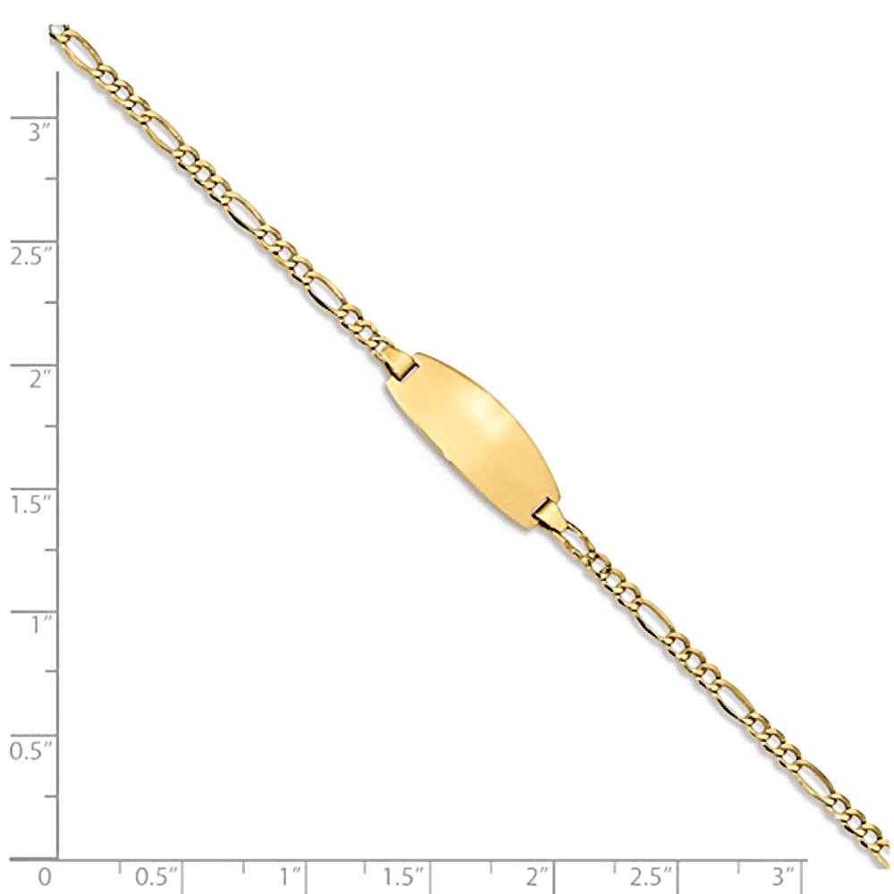 14K Yellow Gold Engravable Oval ID Bracelet with 2.5mm Semi-Solid Figaro Chain