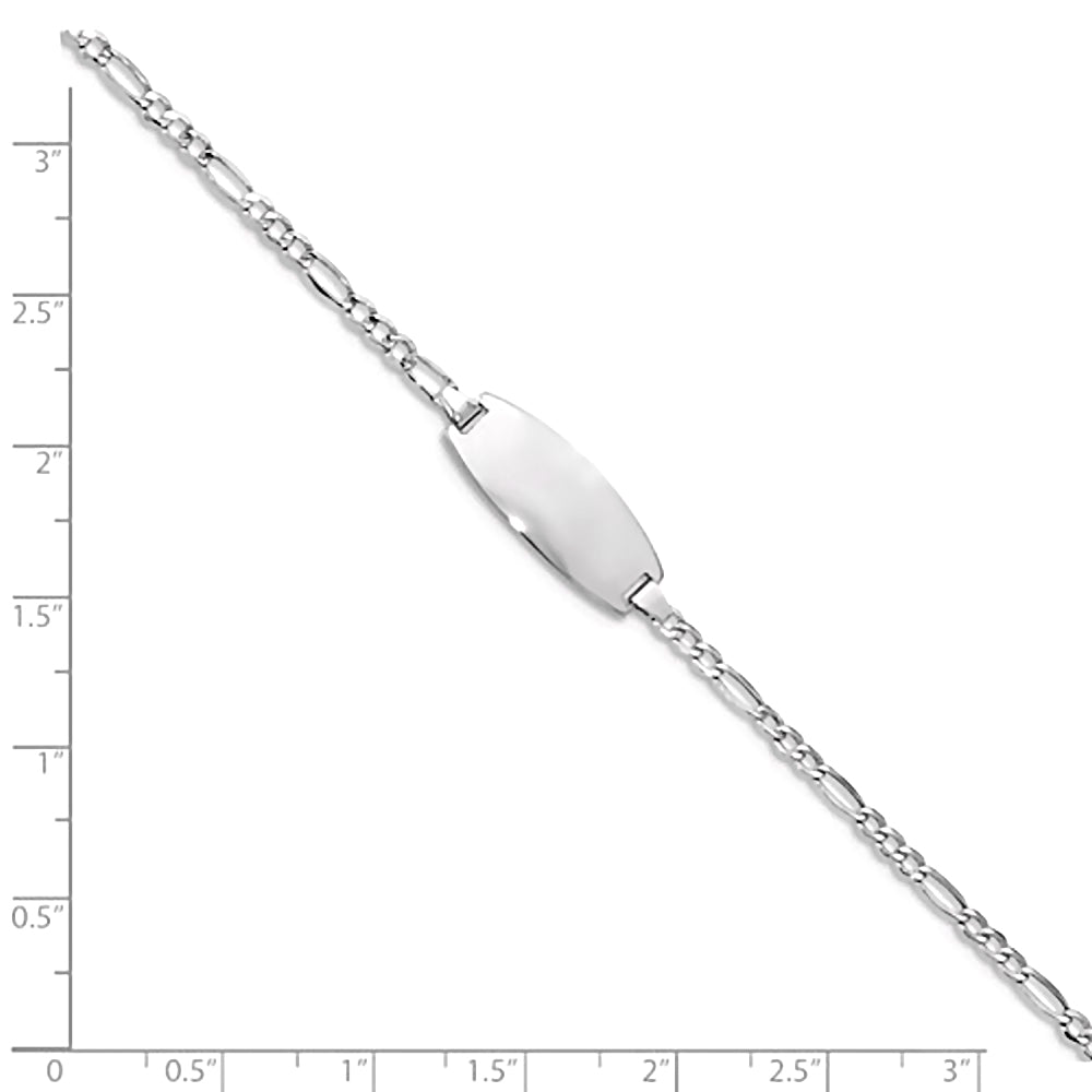 14K White Gold Engravable Oval ID Bracelet with 2.5mm Figaro Chain