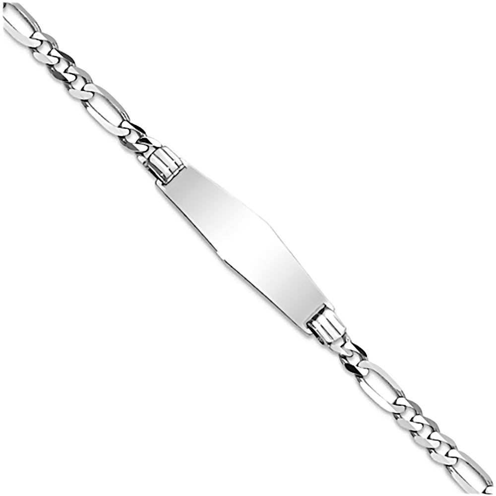 14K White Gold Engravable ID Bracelet with 3.5mm Figaro Chain