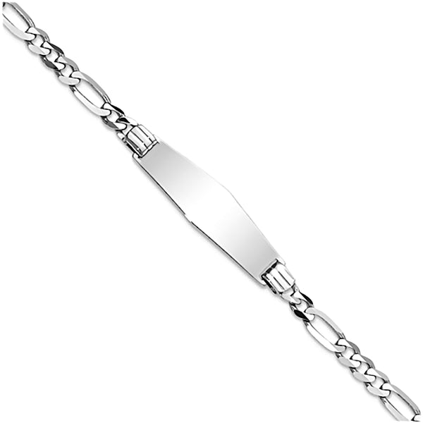 14K White Gold Engravable ID Bracelet with 3.5mm Figaro Chain