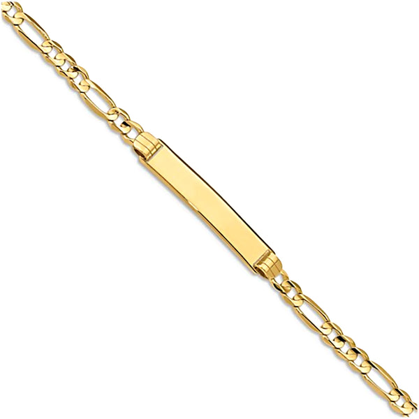 14K Yellow Gold Engravable Bar ID Bracelet with Figaro Chain