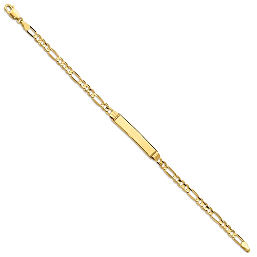 14K Yellow Gold Engravable Bar ID Bracelet with Figaro Chain