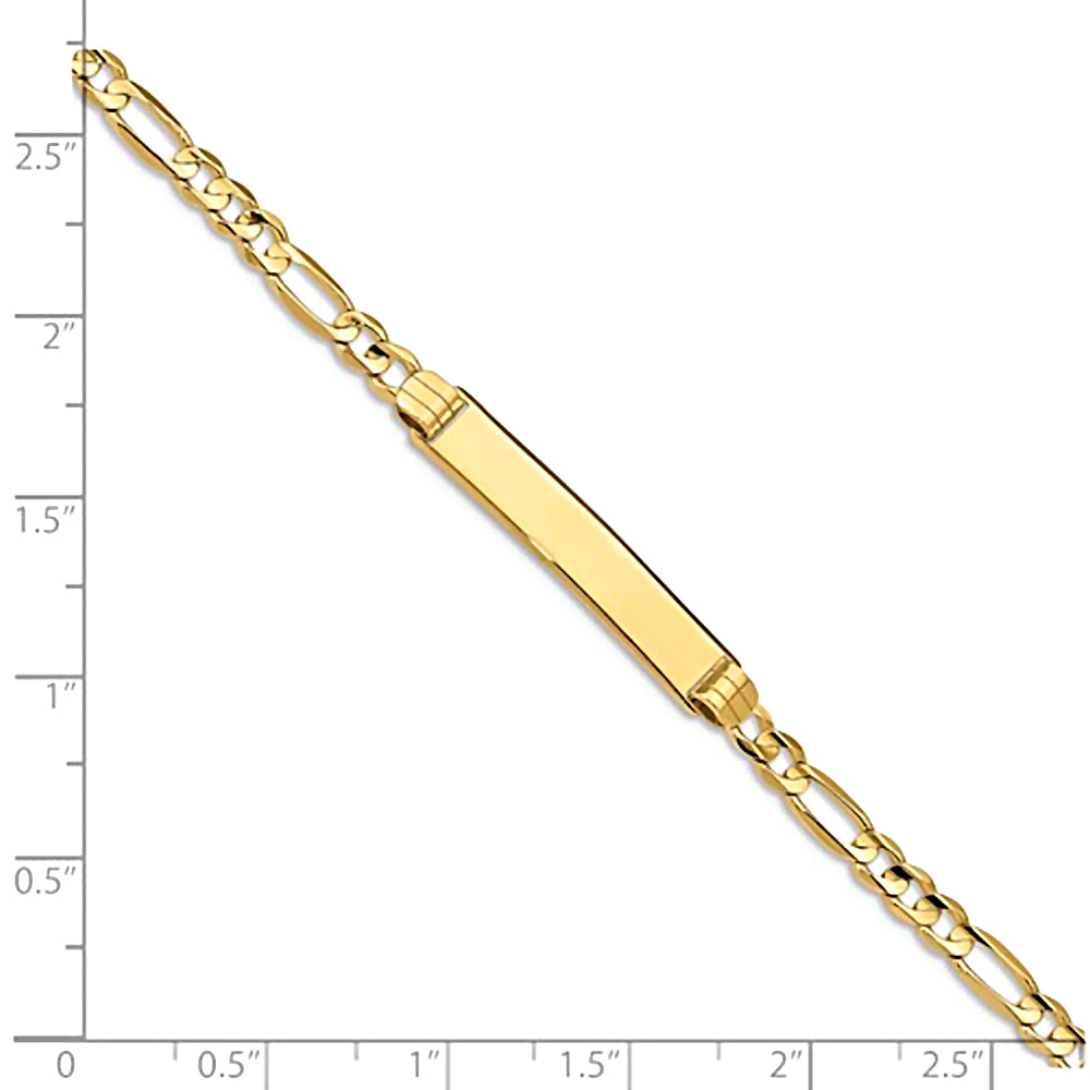 14K Yellow Gold Engravable Bar ID Bracelet with Figaro Chain