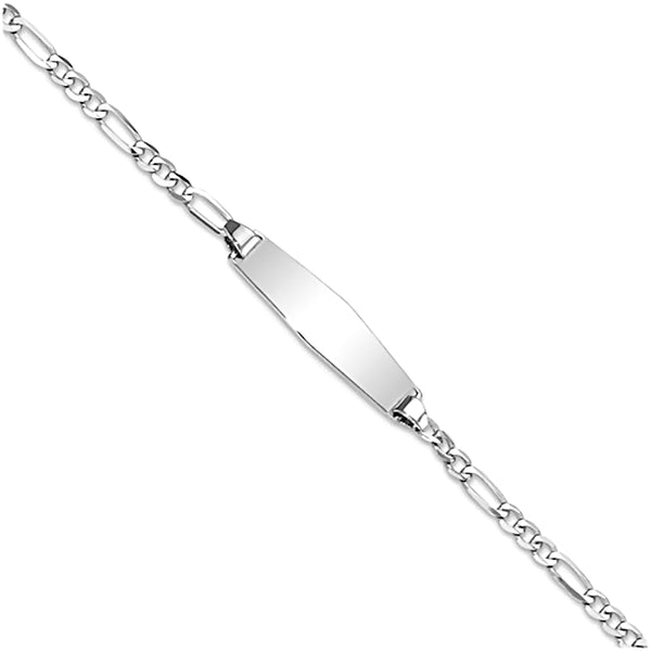 14K White Gold Engravable ID Bracelet with 2.5mm Figaro Chain