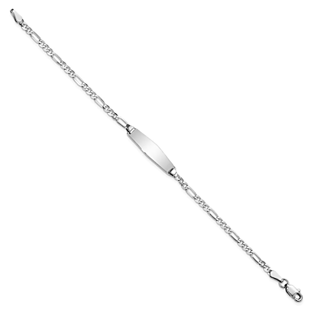 14K White Gold Engravable ID Bracelet with 2.5mm Figaro Chain