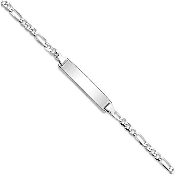 14K White Gold Engravable Bar and 2.5mm Figaro Chain Bracelet