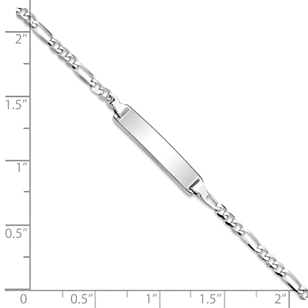 14K White Gold Engravable Bar and 2.5mm Figaro Chain Bracelet