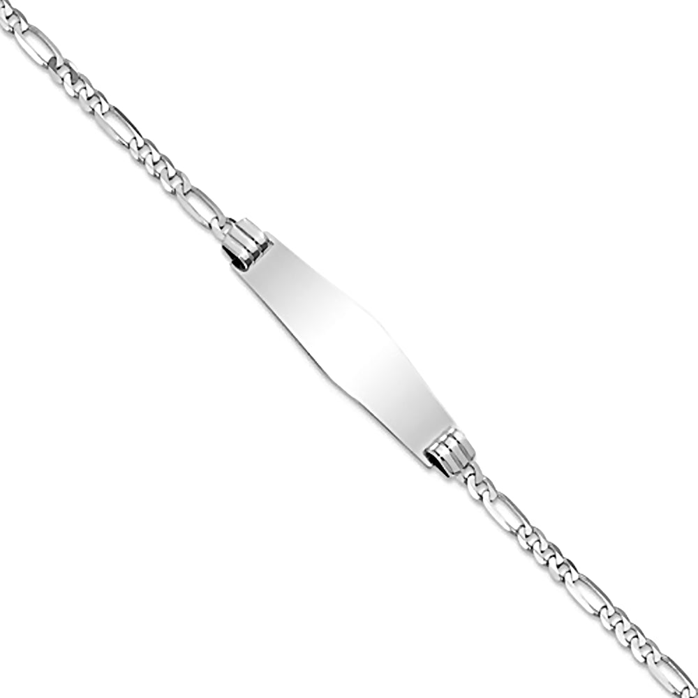 14K White Gold Engravable ID Bracelet with 2.75mm Figaro Chain